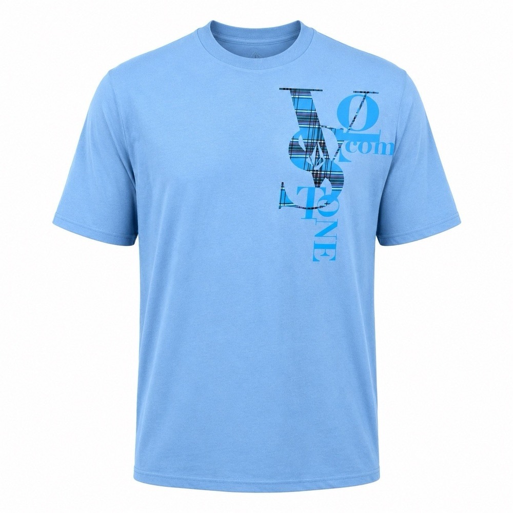 Volcom Y2K Spellout Chest Logo T-Shirt Men's Size XL Fits Blue Cotton Skate Surf
